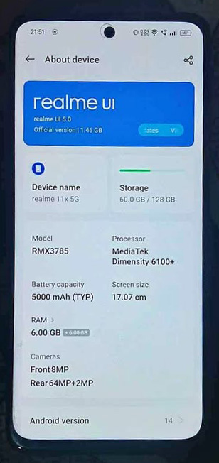 Realme 11X 5G RMX3785 Region Country Unlock