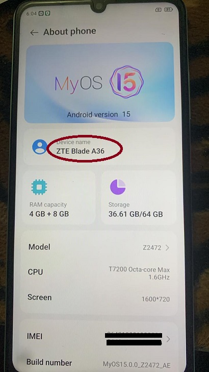 ZTE Blade A36 Z2472 Network Unlock